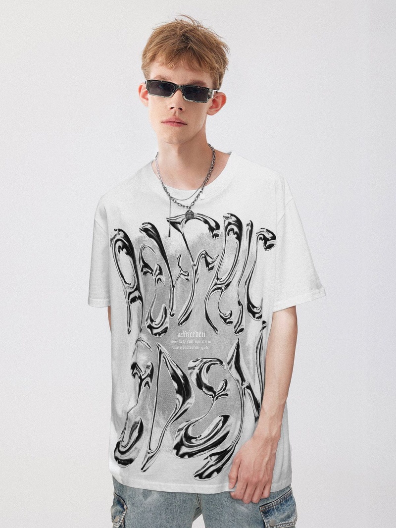 Blanche  T Shirts Aelfric Eden Silver Abstract Letter Print Tee - UWW-2110899